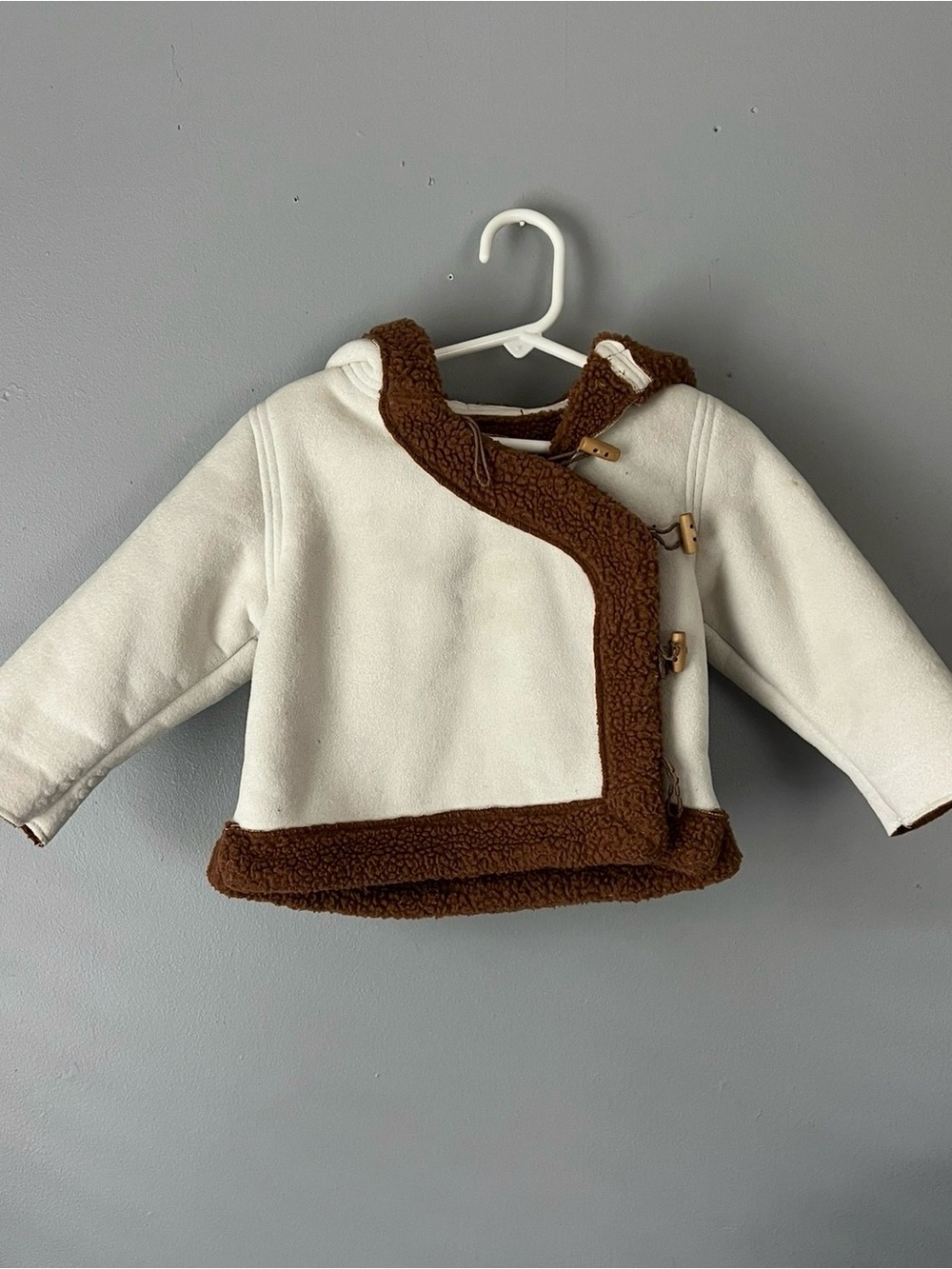 Malina toddler faux shearling Sherpa hooded jacket brown toggle size 6-12mos